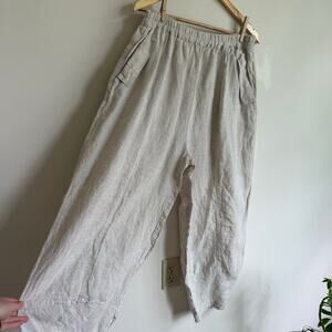 IXIMO 100% Linen Lagenlook Barrel Leg Cocoon Pants Oatmeal Beige Size XL